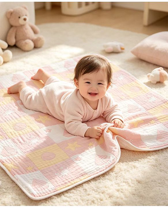 Babyhug 6 Layer 100% Cotton Baby Blanket - Blue & Pink| All-Season Lightweight Blanket| Soft & Breathable| Gentle on Baby's Skin| Unisex Baby Bedding Essential| Machine Washable| New Born Gifting