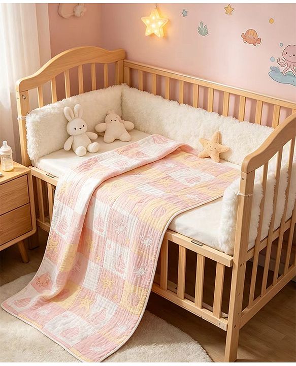 Babyhug 6 Layer 100% Cotton Baby Blanket - Blue & Pink| All-Season Lightweight Blanket| Soft & Breathable| Gentle on Baby's Skin| Unisex Baby Bedding Essential| Machine Washable| New Born Gifting