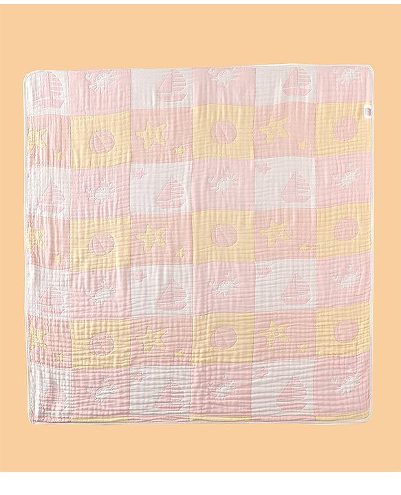 Babyhug 6 Layer 100% Cotton Baby Blanket - Blue & Pink| All-Season Lightweight Blanket| Soft & Breathable| Gentle on Baby's Skin| Unisex Baby Bedding Essential| Machine Washable| New Born Gifting
