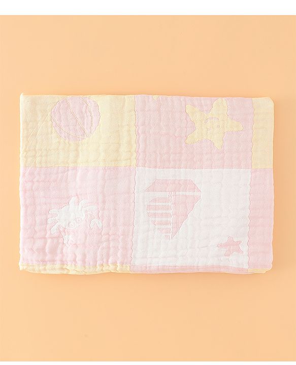 Babyhug 6 Layer 100% Cotton Baby Blanket - Blue & Pink| All-Season Lightweight Blanket| Soft & Breathable| Gentle on Baby's Skin| Unisex Baby Bedding Essential| Machine Washable| New Born Gifting
