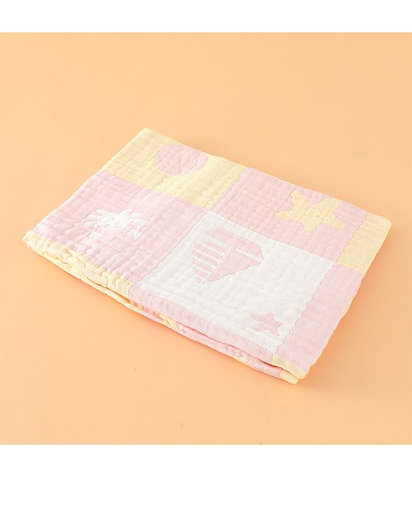 Babyhug 6 Layer 100% Cotton Baby Blanket - Blue & Pink| All-Season Lightweight Blanket| Soft & Breathable| Gentle on Baby's Skin| Unisex Baby Bedding Essential| Machine Washable| New Born Gifting