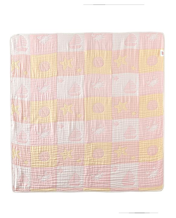 Babyhug 6 Layer 100% Cotton Baby Blanket - Blue & Pink| All-Season Lightweight Blanket| Soft & Breathable| Gentle on Baby's Skin| Unisex Baby Bedding Essential| Machine Washable| New Born Gifting
