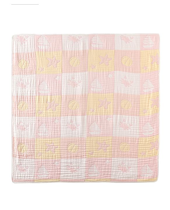 Babyhug 6 Layer 100% Cotton Baby Blanket - Blue & Pink| All-Season Lightweight Blanket| Soft & Breathable| Gentle on Baby's Skin| Unisex Baby Bedding Essential| Machine Washable| New Born Gifting
