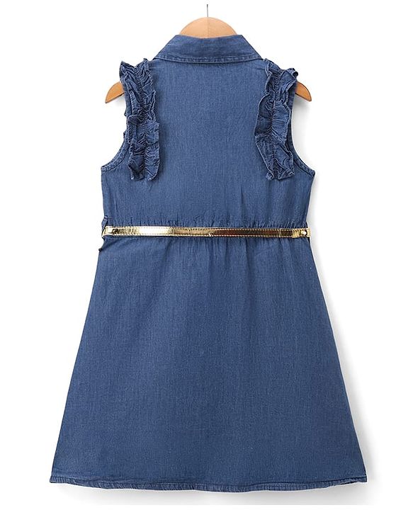 Pine Kids Cotton Woven Sleeveless Shirt Dress & Belt with Hearts Print - Navy Blue