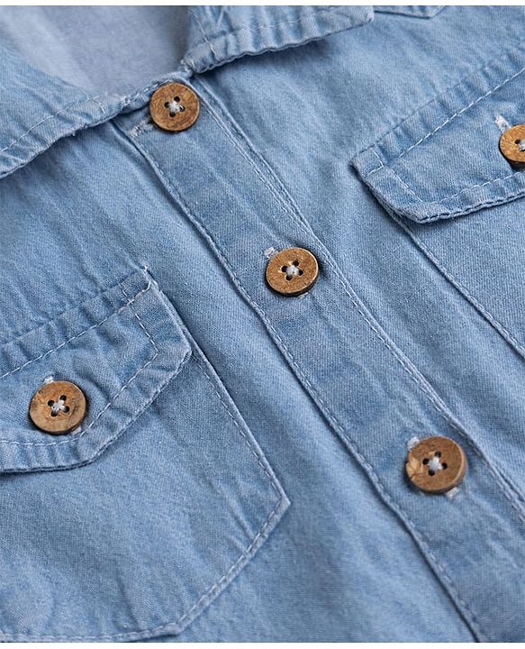 Pine Kids Cotton Woven Half Sleeves Solid Colour Shirt Dress with Belt - Light Blue