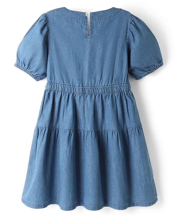 Pine Kids Cotton Woven Dress with Half Sleeves and Bow Detailing - Navy Blue