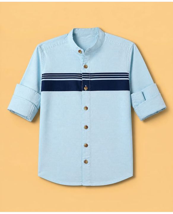 Pine Kids 100% Cotton Woven Full Sleeves Solid Shirt WIth Stripes - Sky Blue