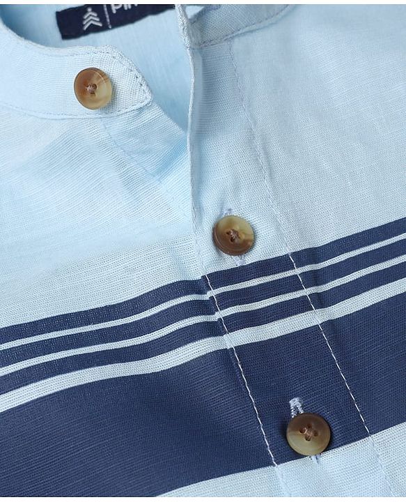 Pine Kids 100% Cotton Woven Full Sleeves Solid Shirt WIth Stripes - Sky Blue