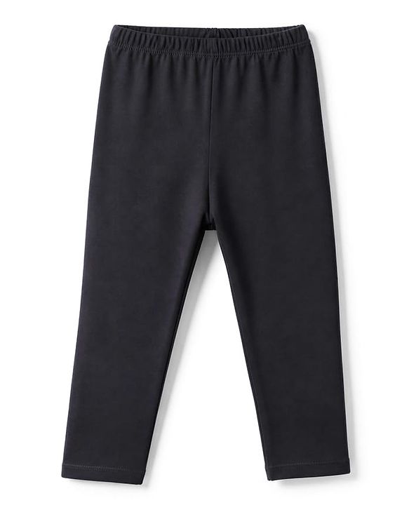 Babyhug Cotton Elastane Knit Full Length Solid Lycra Leggings - Black