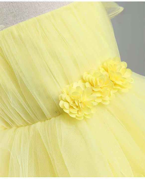 Babyhug Mesh Woven Half Sleeves Solid Party Dress With Corsage - Yellow