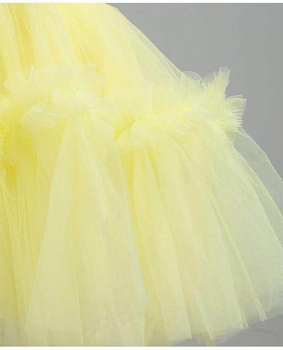 Babyhug Mesh Woven Half Sleeves Solid Party Dress With Corsage - Yellow