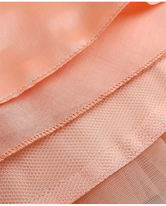 Babyhug Mesh Woven Sleeveless Layered Party Dress With Embroidery - Peach