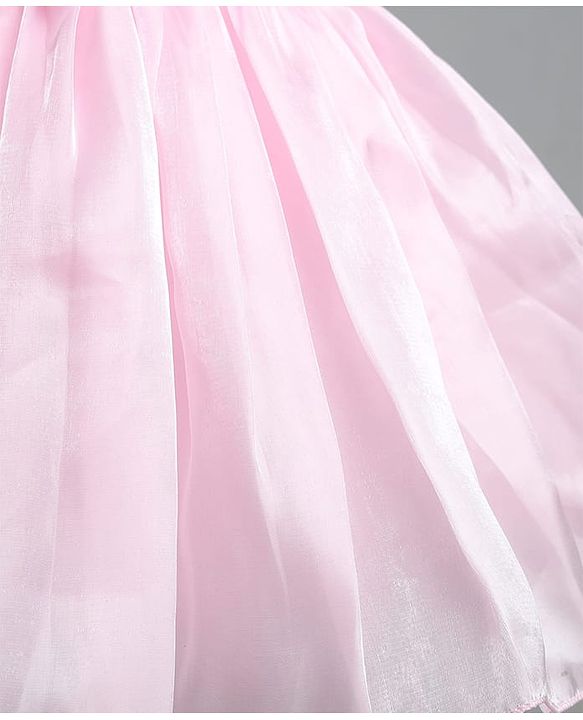 Babyhug Organza Woven Sleeveless Party Frock With Bow Applique - Pink & White