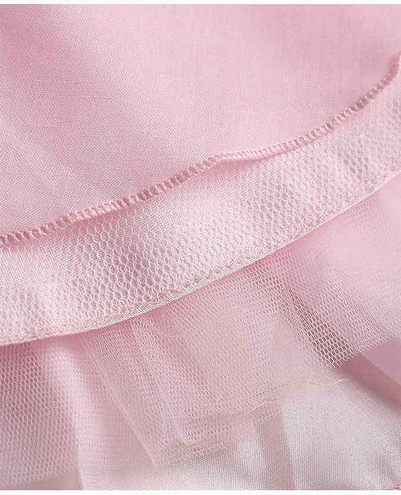 Babyhug Organza Woven Sleeveless Party Frock With Bow Applique - Pink & White