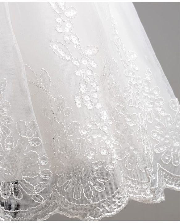 Babyhug Mesh Woven Cap Sleeves Solid Colour Frock with Floral Applique - White