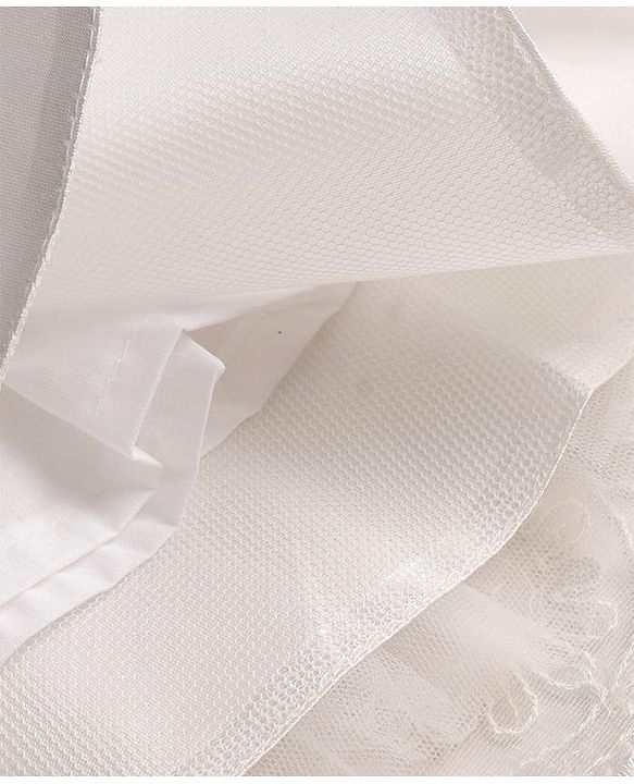 Babyhug Mesh Woven Cap Sleeves Solid Colour Frock with Floral Applique - White