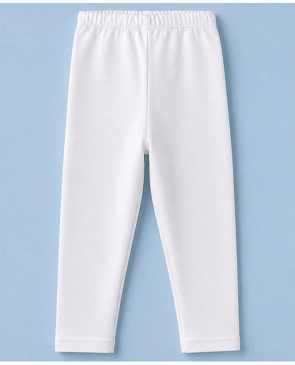 Babyhug Cotton Elastane Knit Full Length Solid Lycra Leggings - White