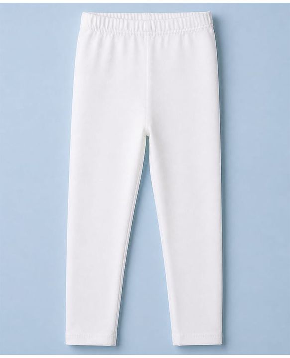 Babyhug Cotton Elastane Knit Full Length Solid Lycra Leggings - White
