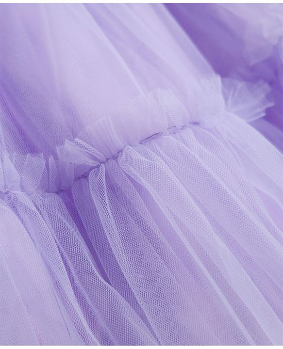 Babyhug Mesh Woven Half Sleeves Sequinned Party Dress With Bow Applique & Booties - Lilac