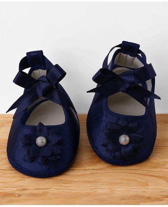 Babyhug  Mesh Woven Half Sleeves Party Dress With Sequin Detailing & Booties - Navy Blue