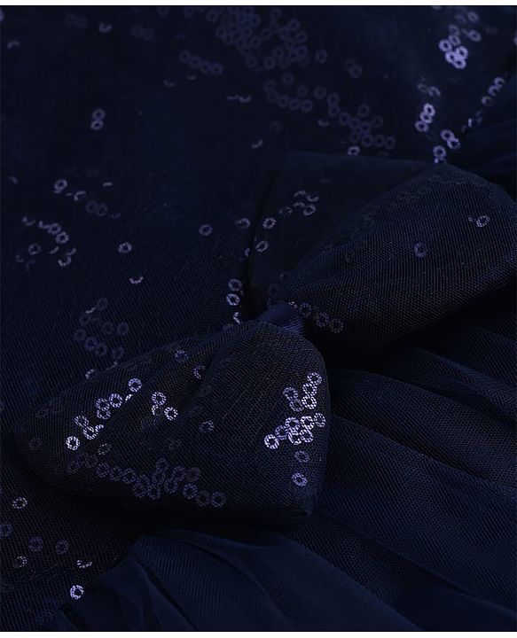 Babyhug  Mesh Woven Half Sleeves Party Dress With Sequin Detailing & Booties - Navy Blue