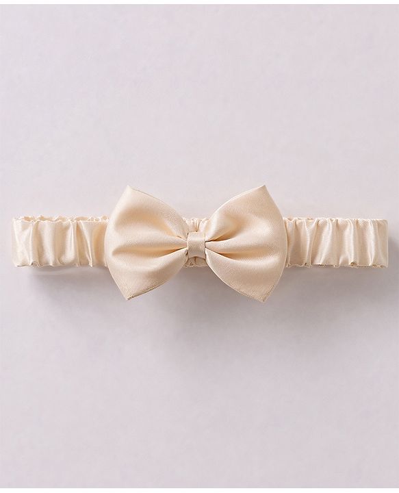Babyhug Mesh Woven Sleeveless Solid Colour Party Dress with Bow Applique and Matching Booties - Ivory