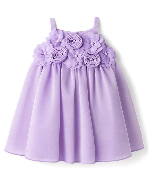 Babyhug Woven Sleeveless Dress with Floral Corsage & Pearl Embellishment - Lilac