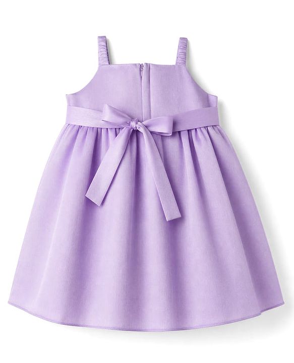 Babyhug Woven Sleeveless Dress with Floral Corsage & Pearl Embellishment - Lilac