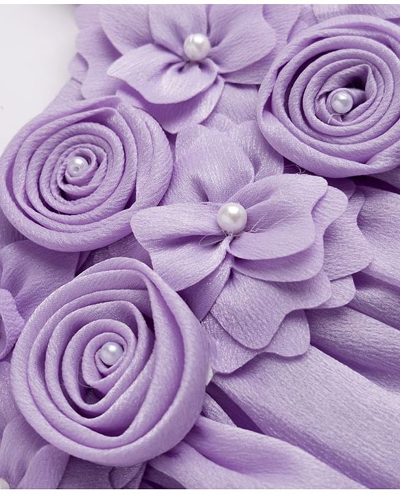 Babyhug Woven Sleeveless Dress with Floral Corsage & Pearl Embellishment - Lilac