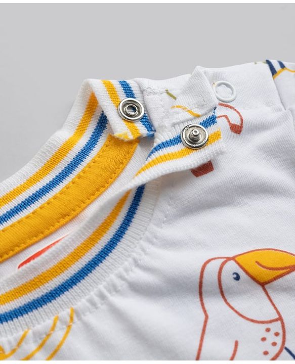 Babyhug Single Jersey Knit Half Sleeves Wild Animals Printed T-Shirt & Denim Shorts Set - White