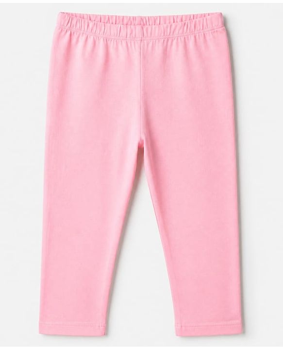 Babyhug Cotton Elastane Knit Slim Fit Full Length Solid Leggings in Pink