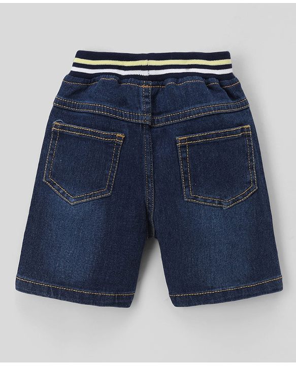 Babyhug Single Jersey Knit Denim Half Sleeves T-Shirt & Shorts With Fruit Print - White & Navy Blue
