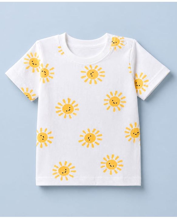 Babyhug 100% Cotton Single Jersey Knit Half Sleeves T-Shirt and Short with Sun Print - White
