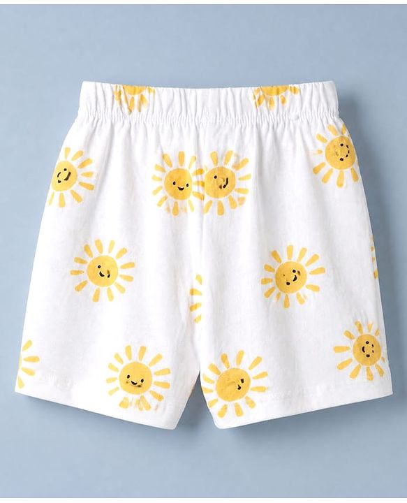 Babyhug 100% Cotton Single Jersey Knit Half Sleeves T-Shirt and Short with Sun Print - White