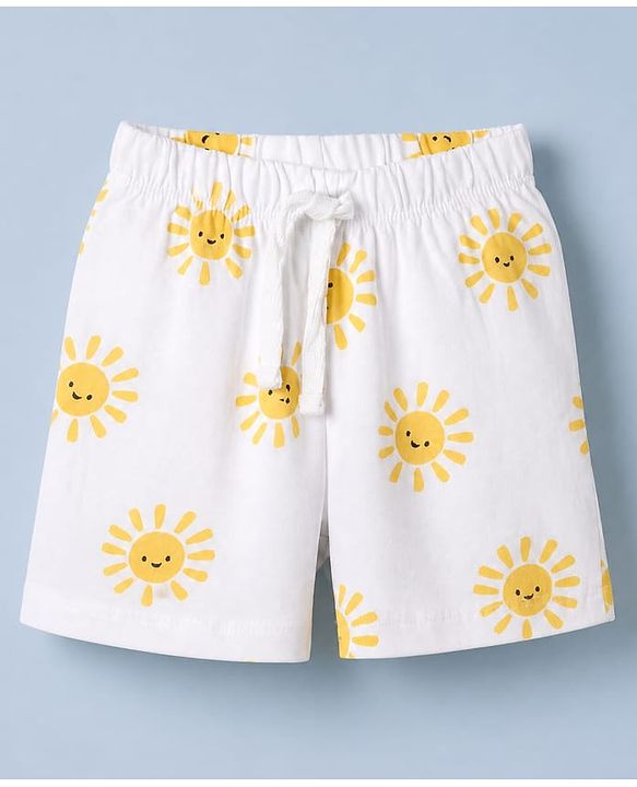 Babyhug 100% Cotton Single Jersey Knit Half Sleeves T-Shirt and Short with Sun Print - White