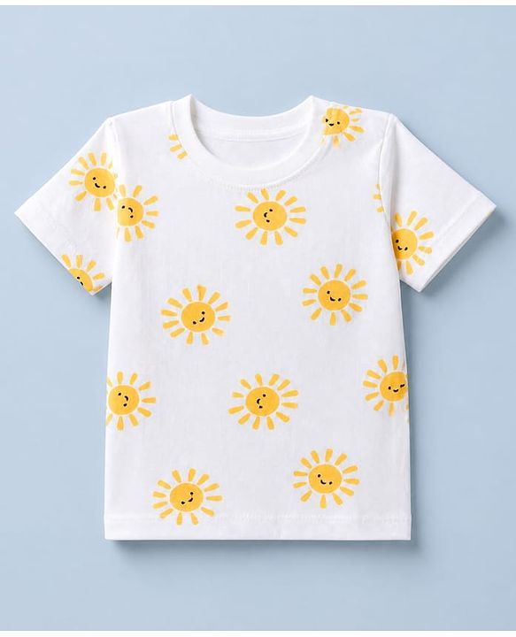 Babyhug 100% Cotton Single Jersey Knit Half Sleeves T-Shirt and Short with Sun Print - White