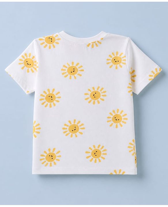 Babyhug 100% Cotton Single Jersey Knit Half Sleeves T-Shirt and Short with Sun Print - White