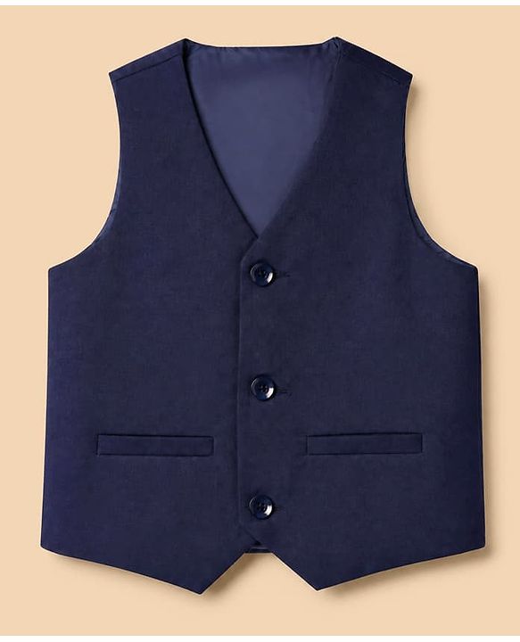 Pine Kids Knit 3 Piece Full Sleeves Party Suit With Bow Detailing - Navy Blue