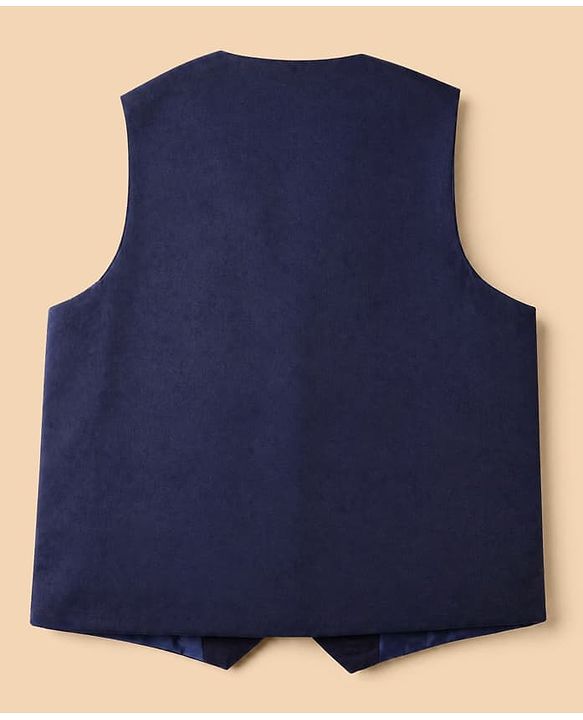 Pine Kids Knit 3 Piece Full Sleeves Party Suit With Bow Detailing - Navy Blue