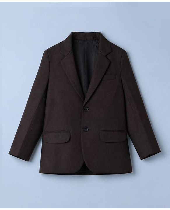 Pine Kids Knit Full Sleeves T-Shirt & Trouser Set With Blazer - Brown