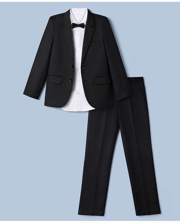 Pine Kids Knit Full Sleeves Party suit With Bow - Black