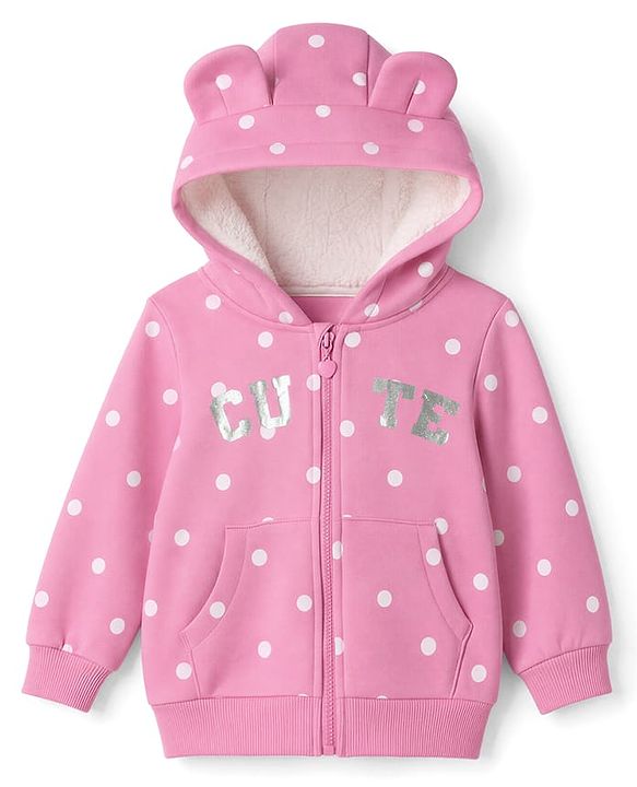 Babyhug 100% Cotton Knit Full Sleeves Sweatshirt With Polka Dots Print - Pink