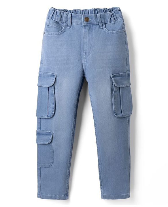 Pine Kids Denim Woven Full Length Jeans With Pockets in Light/Sky Blue