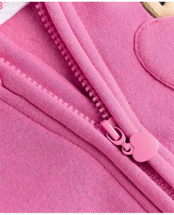 Babyhug 100% Cotton Knit Full Sleeves Front Open Hooded Sweatshirt With Applique - Pink