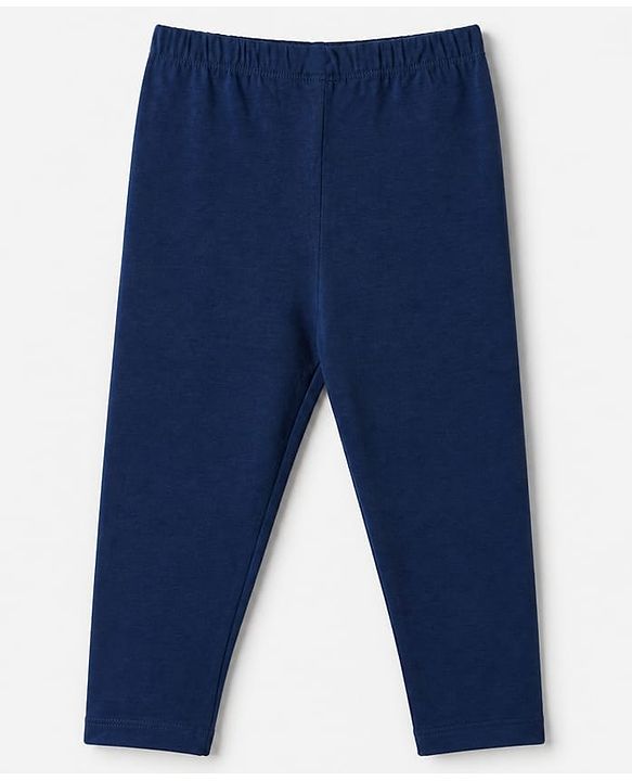 Babyhug Cotton Lycra Elastane Knit Slim Fit Full Length Solid Leggings Pack of 3 - Navy Blue, Cream & Black