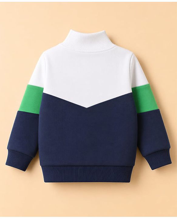 Babyhug Cotton Blend Fleece Front Open Sweatshirt with Full Sleeves and Bear Patch - Navy Blue