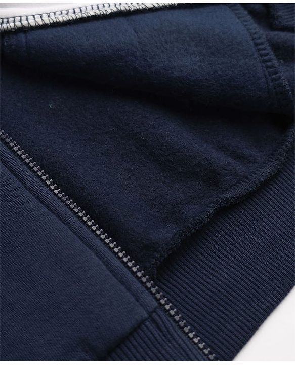 Babyhug Cotton Blend Fleece Front Open Sweatshirt with Full Sleeves and Bear Patch - Navy Blue