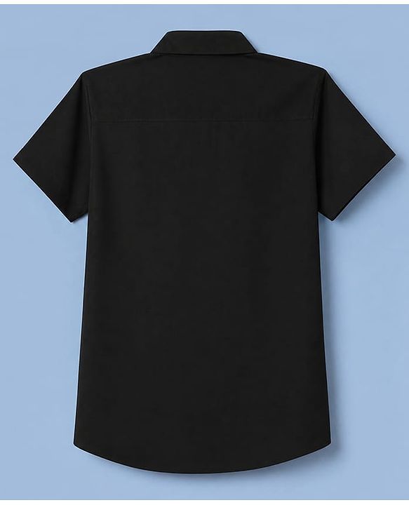 Pine Kids Cotton Woven Short Sleeves Solid Shirt With Text Print on Tee - Neavy Blue