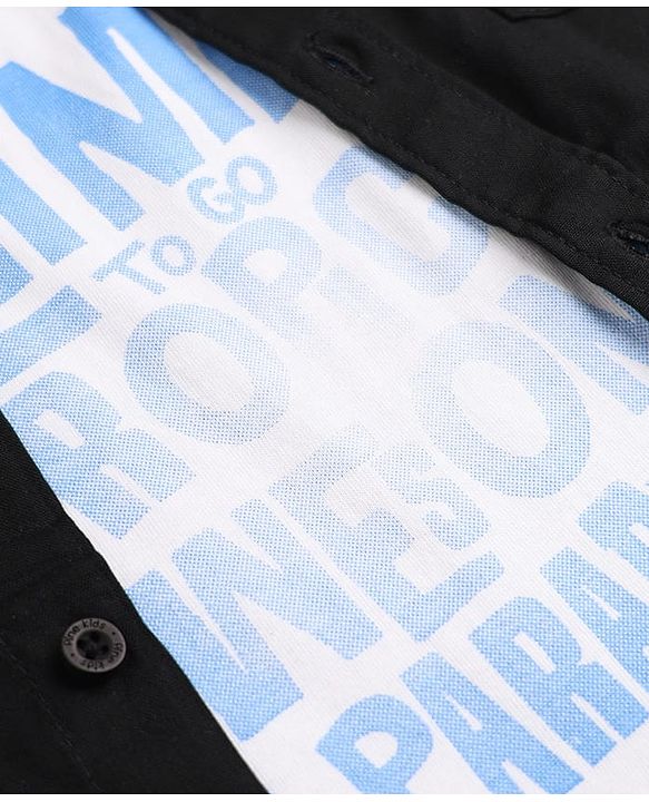 Pine Kids Cotton Woven Short Sleeves Solid Shirt With Text Print on Tee - Neavy Blue