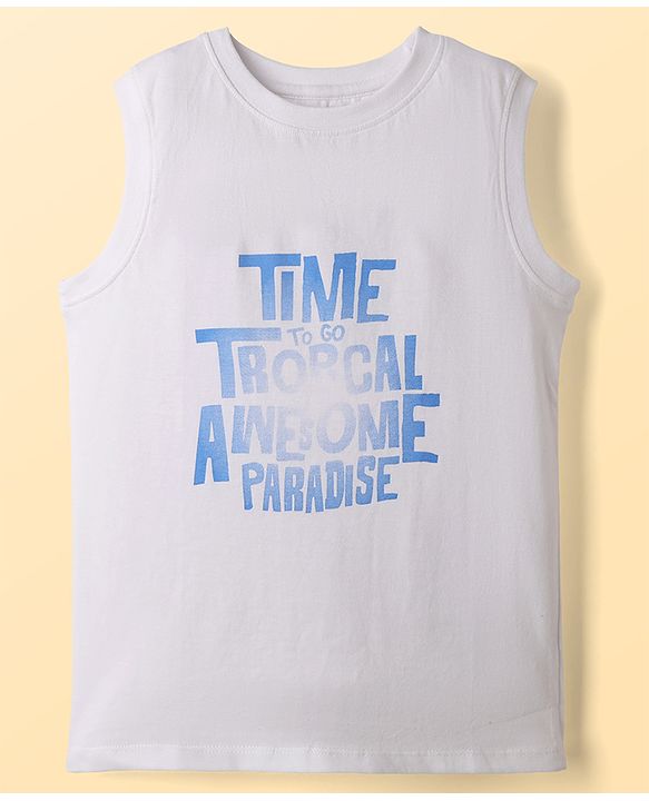 Pine Kids Cotton Woven Short Sleeves Denim Twofer Shirt with Tropical Paradise Print - Blue